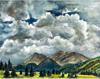 Tarde en Mount Yale (Colorado Collegiate Peaks Art), impresión Giclée firmada de pintura al óleo original de Glory Paulson