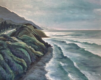 Costa accidentada (carretera costera del Océano Pacífico), impresión Giclée firmada de pintura al óleo original de Glory Paulson