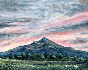 Sunset Skies at Lone Cone, Colorado Mountain near Telluride and Ouray, Signed Giclée Print of Original Oil Painting by Glory Paulson