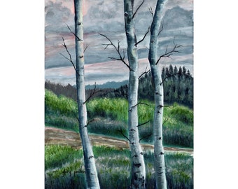 Three Aspens at Sunset, Signed Giclée Print of Original Oil Painting by Glory Paulson