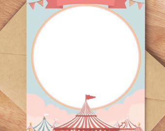 Pastel Carnival Birthday Invitation Template – 5x7 Blank PNG Invite, Editable Download for Canva, DIY Party Printable