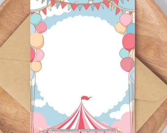 Pastel Carnival Birthday Invitation Template – 5x7 Blank PNG Invite, Editable Download for Canva, DIY Party Printable