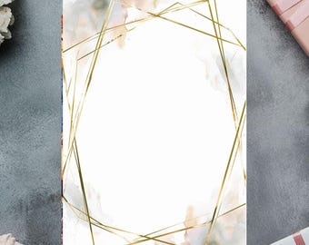 Minimalist Gold Geometric Wedding Invitation Background Template – DIY Printable Invite – Modern Elegant Frame – Digital Download