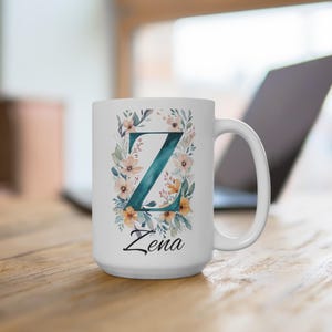 Caneca com letra Z do monograma - xícara de cerâmica personalizada para café ou chá, utensílios para bebidas com alfabeto inicial personalizado, presente para ela, presente de aniversário,