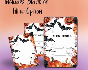 Halloween Party Invitation Background Template – Printable Spooky 5x7 DIY Printable PNG + Canva PDF – Blank & Fill-In Versions