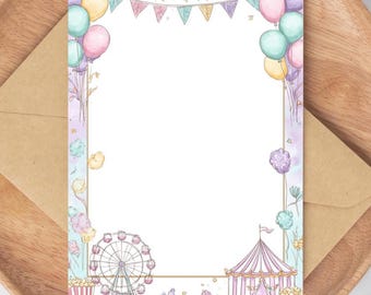 Pastel Carnival Birthday Invitation Template – 5x7 Blank PNG Invite, Editable Download for Canva, DIY Party Printable