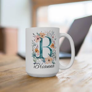 Taza con monograma de la letra B: taza de cerámica personalizada para café o té, vajilla con alfabeto inicial personalizado, regalo para ella, regalo de cumpleaños