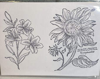 Sunflower and Lilly's Flowers Garden Cling Stamps Card Making Scrapbooking