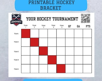Printable Hockey Tournament Bracket Template – 5 Team Round Robin Score Sheet – DIY Sports League Tracker – 8.5x11 PDF