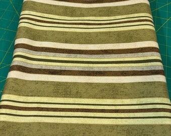 3 Yards Mill Creek Brown Green Stripes Cotton Fabric Linen 52" x 112"