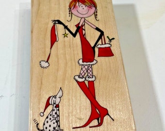 Xmas Head to Toe 3744K Penny Black Rubber Stamp Wood Mount