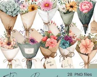 Vibrant Watercolor Flower Clipart Set | Instant Download | High Res 300 DPI | Commercial Licensed