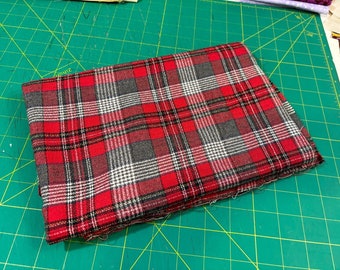 1 Yard Red Plaid Flannel Pattern Poly Wool Tweed Blend? Fabric 56" x 40"