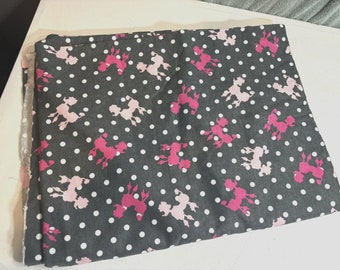 56“ X 4 Yards Pink Poodle Polkadot Fabric Dark Grey Heavy Cotton Estate Fabric