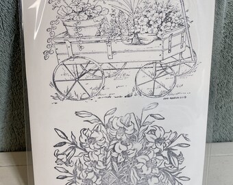 Flower Basket and Flower Wagon Cling Stamps Card Making Scrapbooking