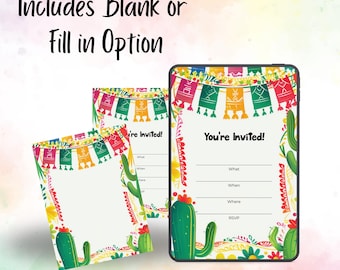 Fiesta Party Invitation Template – DIY Printable Cinco de Mayo or Taco Night Invite – Blank & Fill-In Versions – Digital Download