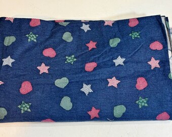 4 yards Blue Flannel Fabric Hearts and Stars Print 40 x 176"