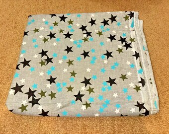 Grey Blue Black Stars Print Cotton Linen Fabric 54 X 96”