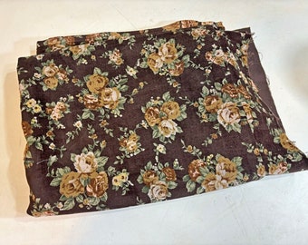 Brown Floral Velvet Like Fabric Flannel Cotton 2 yards 100" x 44"