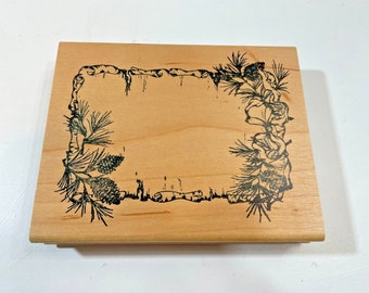 Northwoods Christmas Holiday Rubber Stamp 601 Pine Cone Scroll 4 x 5"