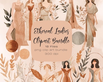 Ethereal Mythical Ladies Clipart Bundle - Set of 18 PNG Images