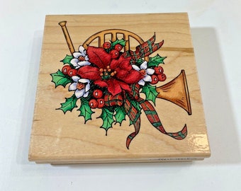 W012 Christmas Horn Stampendous Rubber Stamp Christmas Pointsettia