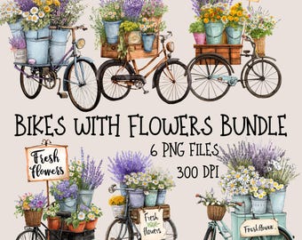 Whimsical Watercolor Flower Market Clipart - 8 PNGs with Rustic Charm, Instant Download