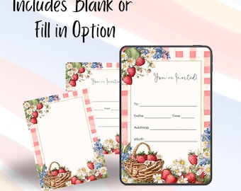 Cottagecore Picnic Invitation Template – 5x7 DIY Printable PNG + Canva PDF – Blank & Fill-In Versions