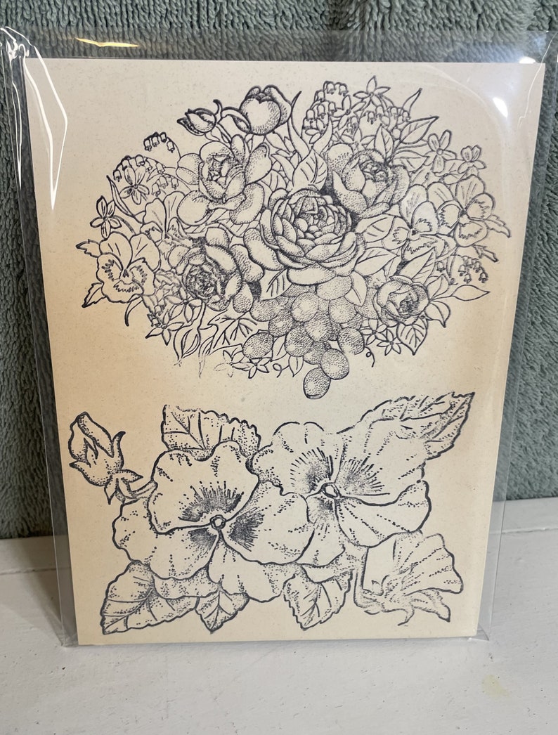 Spring Flowers Bouquet and Pansies Floral Cling Stamps Card Making Scrapbooking image 1