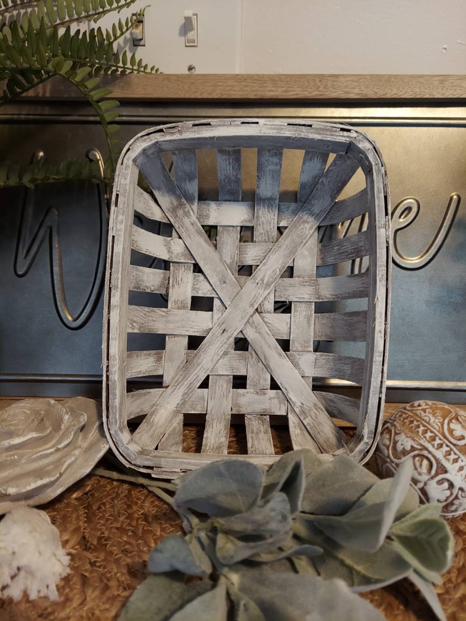 Whitewashed Tobacco Basket Etsy
