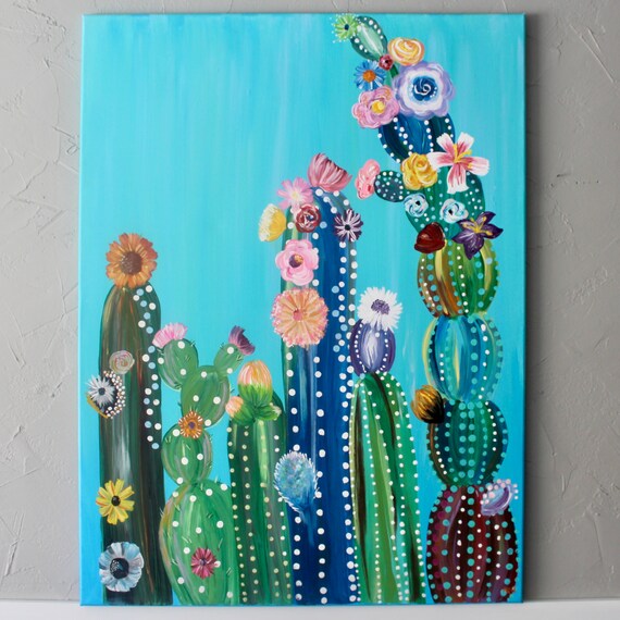Colored Cactus Blooms Art Print | Etsy