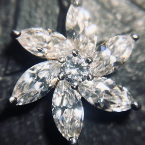 Vintage Ice Flower Pendant, Silver 925 C.Z Flower and Silver 925 Chain