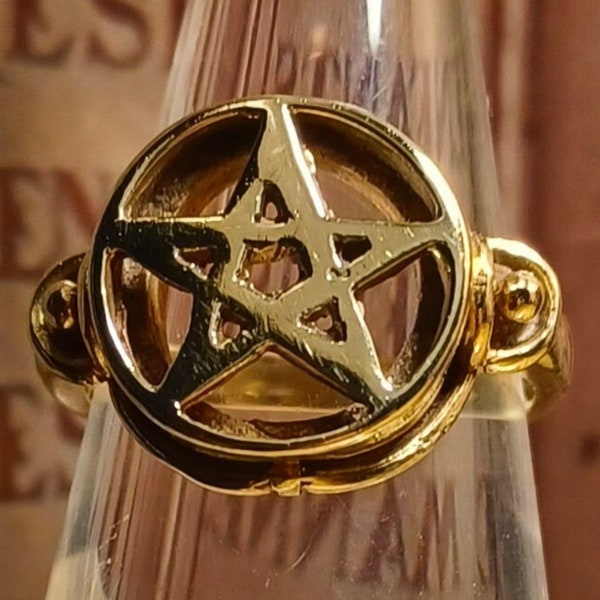 Handmade Vintage OOAK Hallmarked 9ct Gold Pentacle Ring. GOLD Witch, Pagan, Wiccan Jewellery. Very Rare. UK Ring Size N