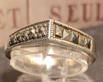 Vintage Marcasite Art Deco Inspired Silver 925 Ring, UK Ring Size M