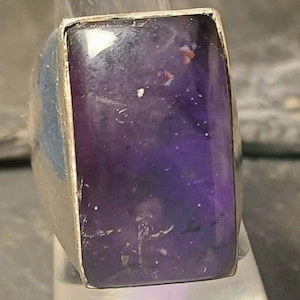 Vintage Silver Dark Amethyst Ring, UK Size N 1/2
