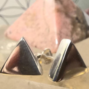 Vintage Silver 925 Triangle Ear Studs, Geometric Triangle 925 Sterling Silver Ear Studs with Butterfly Backs. 1.cm x 1.cm