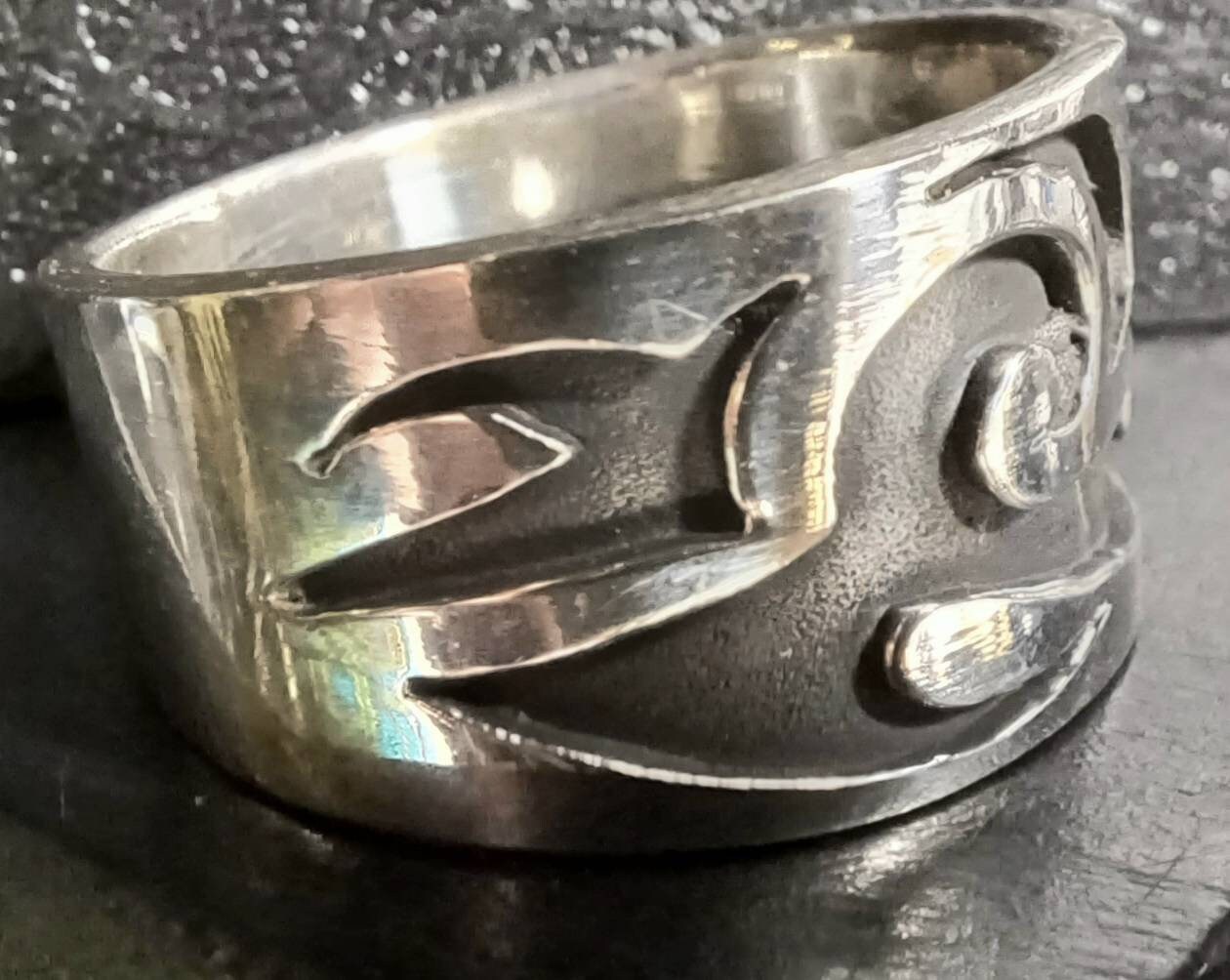 Vintage Hallmarked Silver 90s Tribal Ring, UK Ring Size V & 10.2gm 
