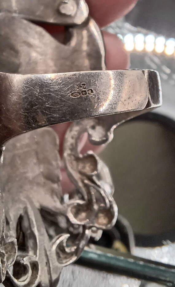 Vintage Scrolled Feathers Solid Silver, Fully Hal… - image 8