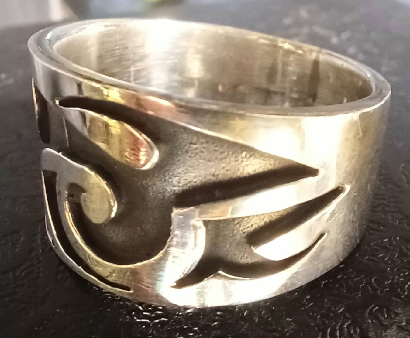 Vintage Hallmarked Silver 90s Tribal Ring, UK Ring Size V & 10.2gm 