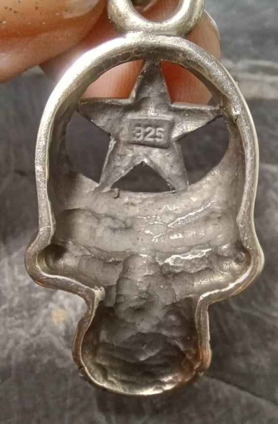 Vintage Hallmarked Silver Star Skull Pendant,  ra… - image 6