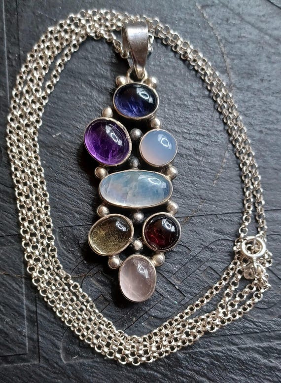 Vintage Hallmarked Silver Statement Crystal Penda… - image 1