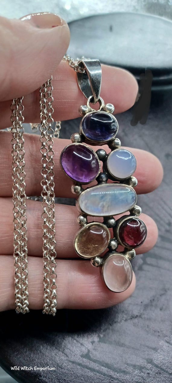 Vintage Hallmarked Silver Statement Crystal Penda… - image 3