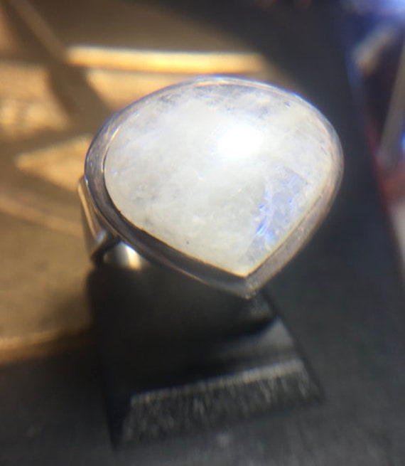 Vintage Statement Rainbow Moonstone Ring, Fat Tea… - image 3