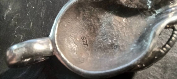 Rare Vintage Solid Silver Skull - Alien Pendant w… - image 7