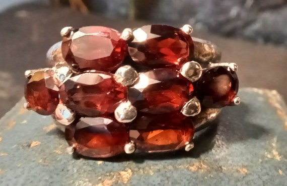 Vintage Beautiful Silver 925 Garnet Ring Triple Solid Silver Band 