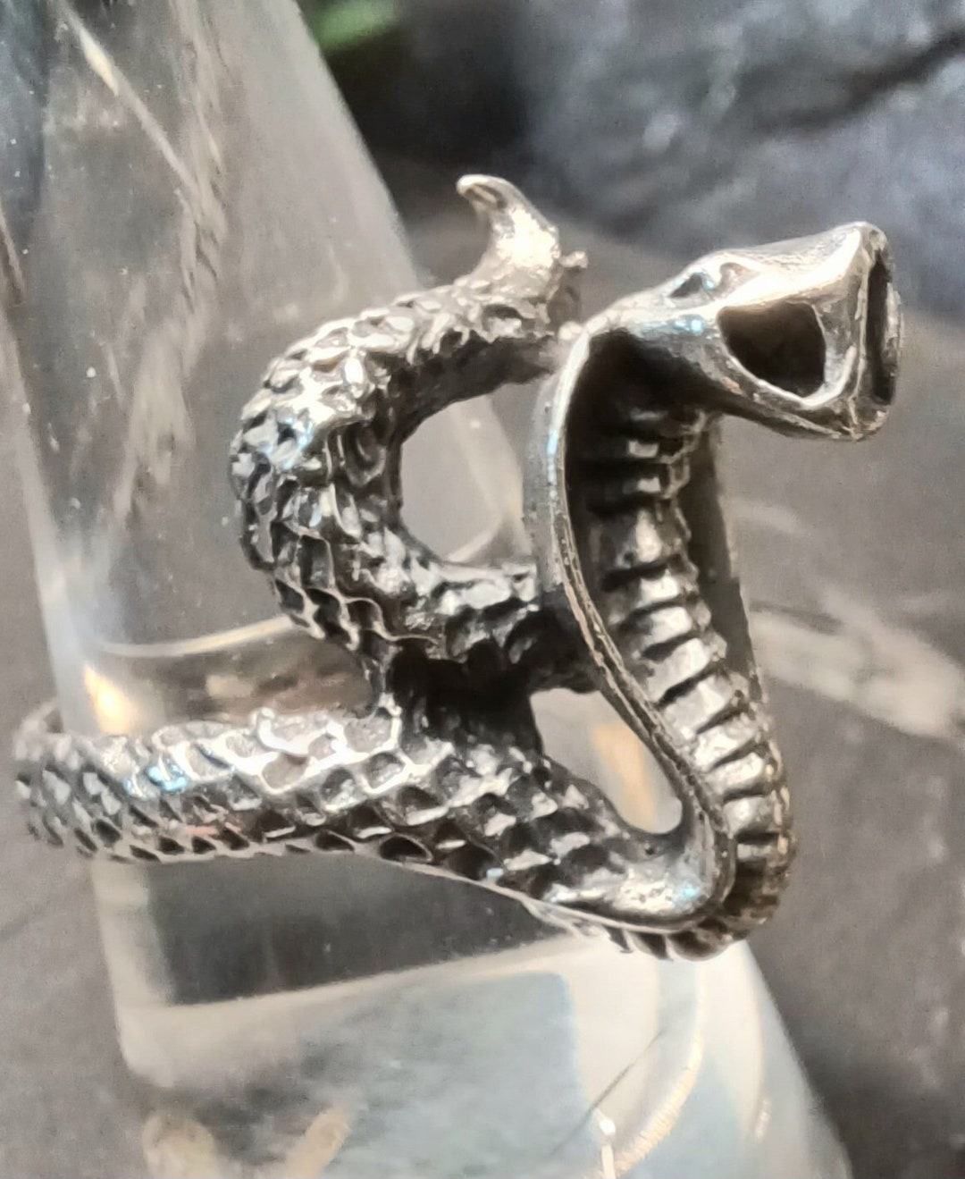 Men's Stainless Steel King Cobra Snake Ring With Red Agate Stone - Size 10, Punk Vintage Style