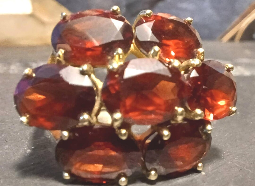 Vintage Garnets 9ct Gold Garnet Ring Large Cluster Hallmarked Size N 1/ ...