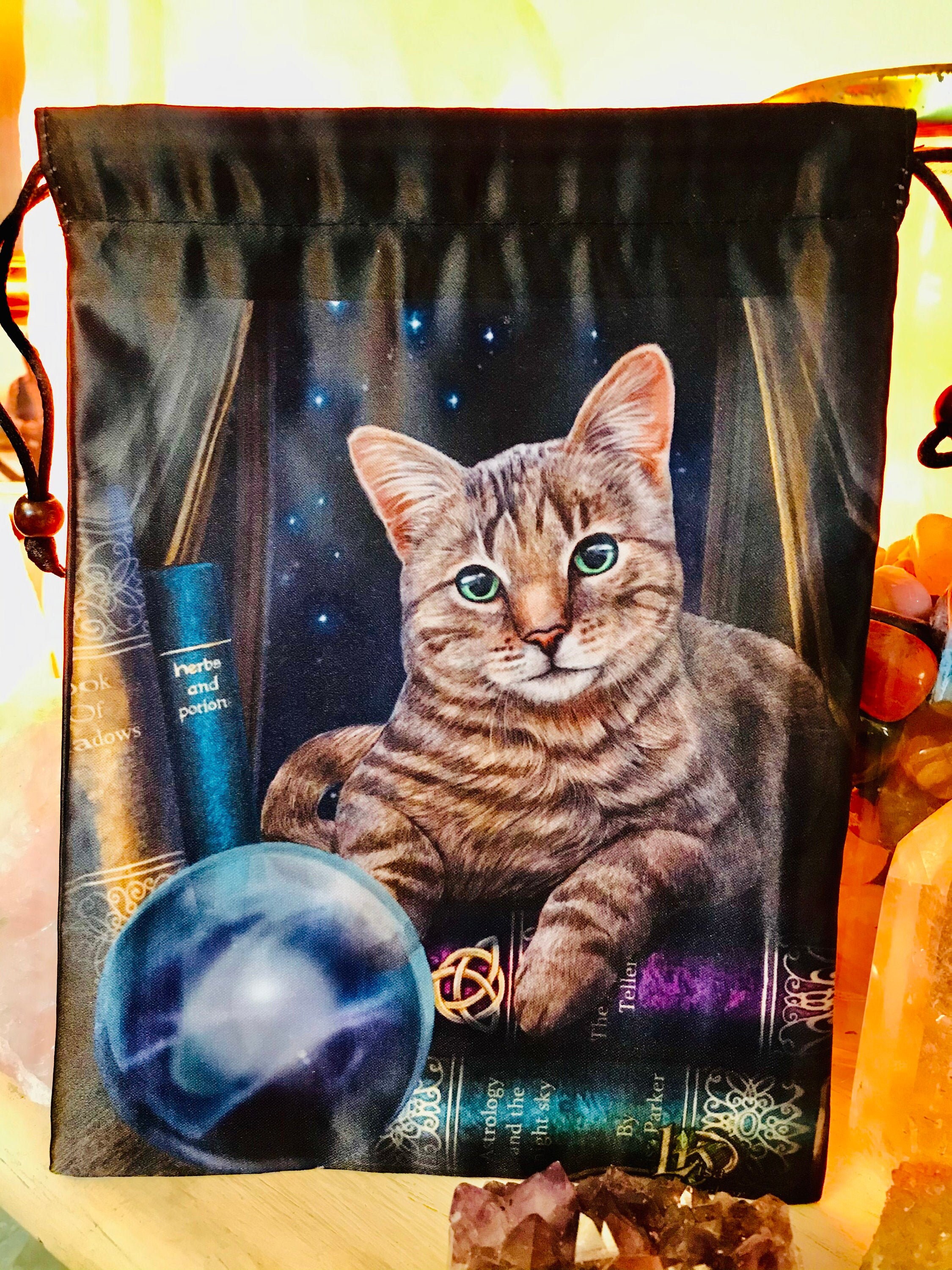 Fortune Teller Cat art by Lisa Parker, Drawstring Bag