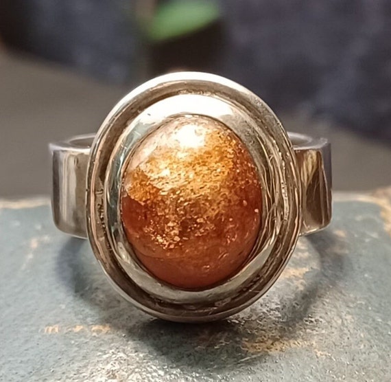 Vintage 1998 Solid Silver Hallmarked Sunstone Rin… - image 1
