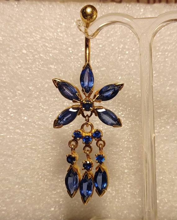 Vintage 9ct Beautiful Blue Navel Bar - New - Old S